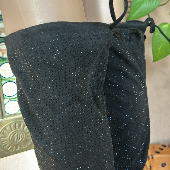90’s Fashion Forever Thigh High Women’s Boots Suede Rhinestone Studded Size 9 - Picture 8 of 15
